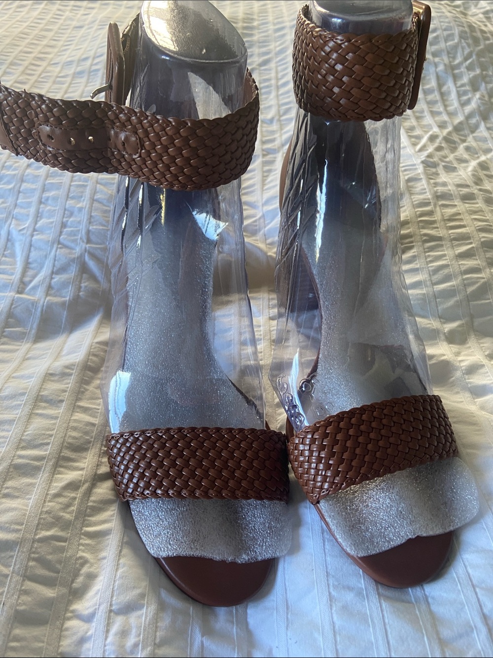 Vince Camuto Brown Woven Ankle-Strap Sandals
